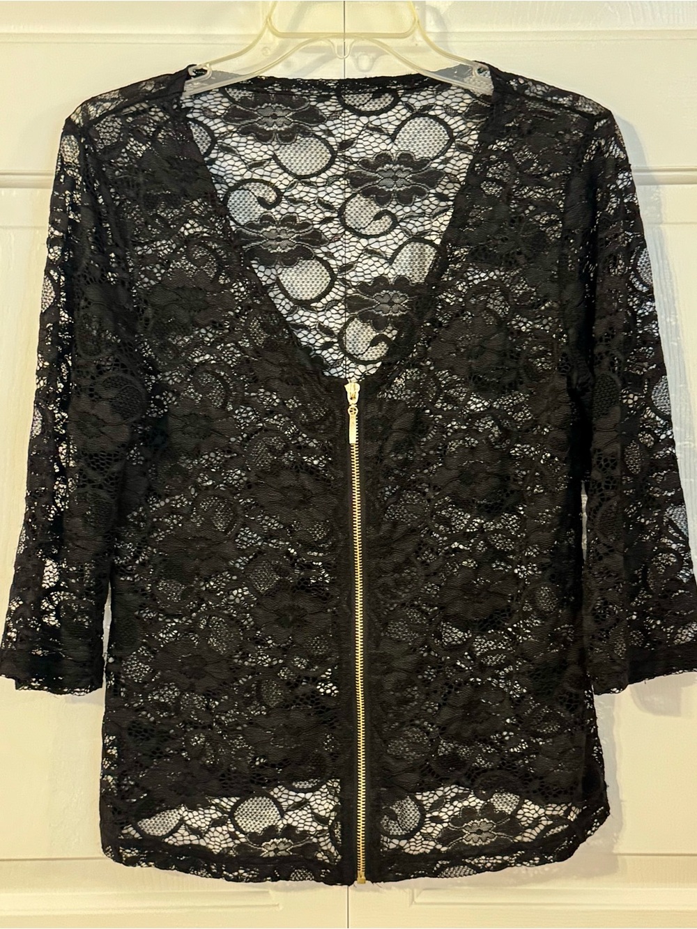Black Lace Zip-Front Cardigan